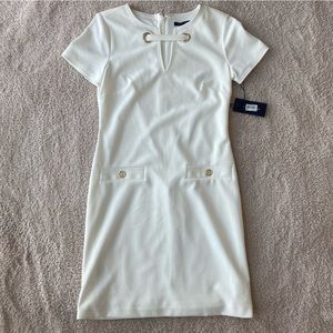 Tommy Hilfiger Women's Classic Scuba Crepe Two Pocket Dress White and Gold